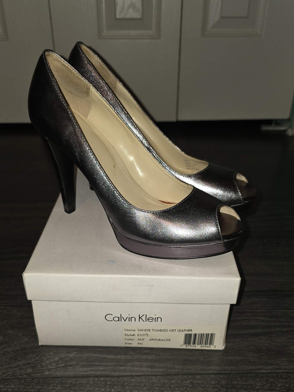 Calvin Klein Iridescent Metallic Peep-Toe Pumps - Anthracite Sheen